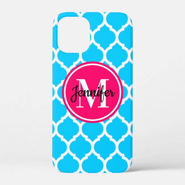 Coques Case-Mate iPhone Monogramme de Trellis d'Aqua Rose et Lumineux (Verso)