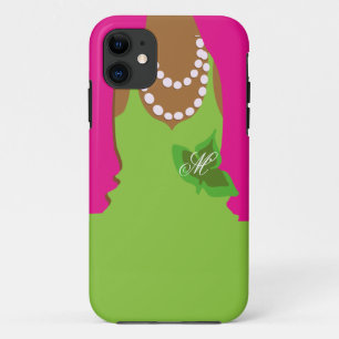Coque iPhone 11 Monogramme de vert de rose de la vie de sororité