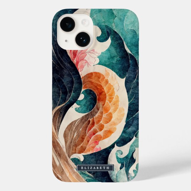 Coques Case-Mate iPhone Monogramme d'échelle de dragon de vague japonaise (Verso)