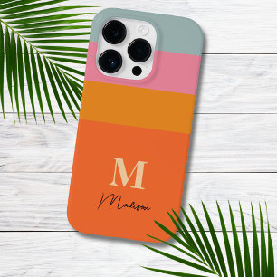Coque Pour iPhone 14 Pro Monogramme des blocs de couleurs rétros
