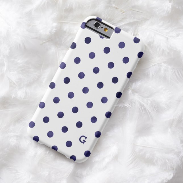 Coques Case-Mate iPhone Monogramme des motifs pois blancs et bleus (In Situ)