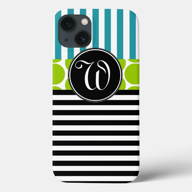 COQUES Case-Mate iPhone MONOGRAMME DES STRIPES NOIRES VERTES TURQUOISE (Verso)