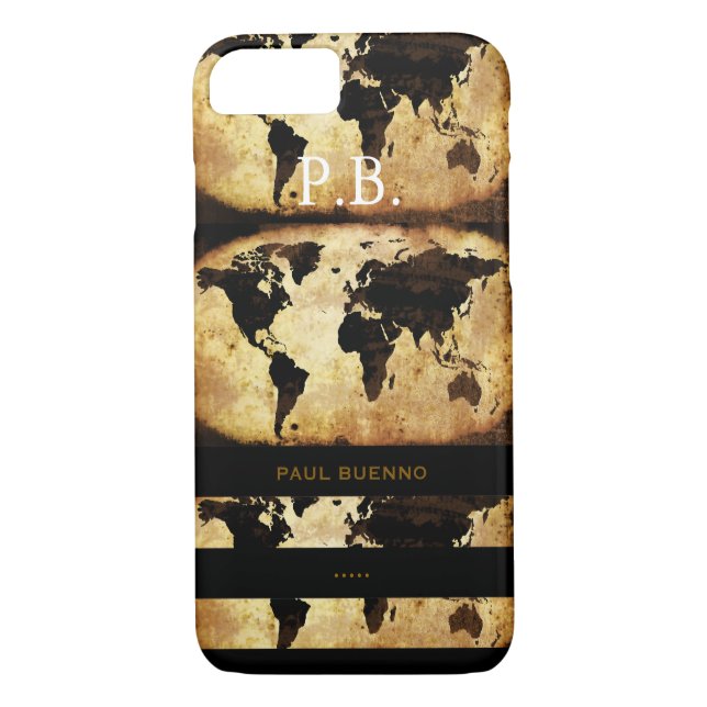 Coques Case-Mate iPhone monogramme design carte du monde (Dos)