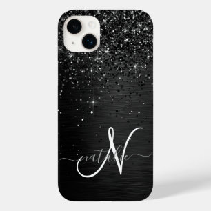 Coque Pour iPhone 14 Plus Monogramme d'étincelle à Parties scintillant noire
