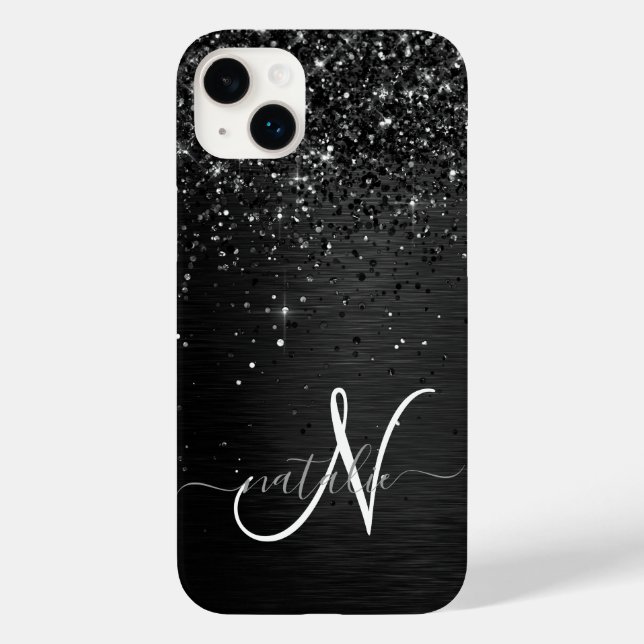 Coques Case-Mate iPhone Monogramme d'étincelle à Parties scintillant noire (Verso)