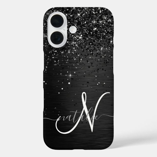 Coques Case-Mate iPhone Monogramme d'étincelle à Parties scintillant noire (Verso)