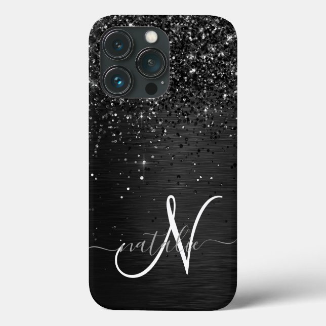 Coques Case-Mate iPhone Monogramme d'étincelle à Parties scintillant noire (Verso)
