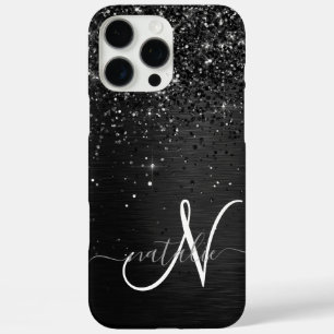 Coques iPhone 16 Pro Max Monogramme d'étincelle à Parties scintillant noire