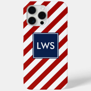 Coque iPhone 15 Pro Max Monogramme Diagonale Bleu Rouge