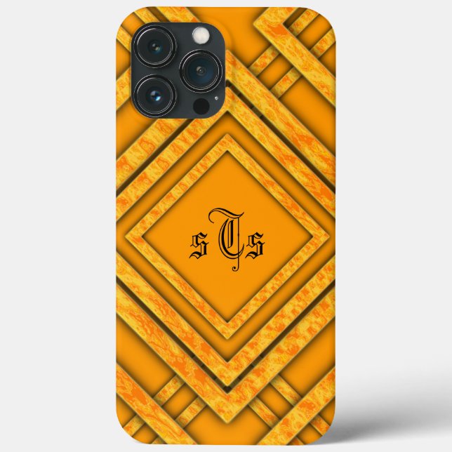 Coques Case-Mate iPhone Monogramme Diamants Orange Moderne (Verso)