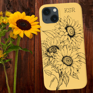 Case-Mate iPhone Case Monogramme d'illustration de la ligne de tournesol
