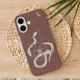 Coques iPhone 16 Monogramme d'illustration de serpent botanique mys