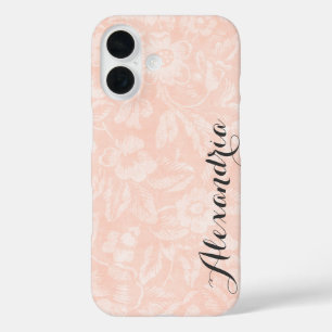 Coques iPhone 16 Monogramme d'impression florale Vintage