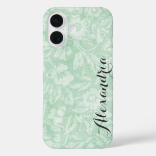 Coques iPhone 16 Monogramme d'impression Vintage vert