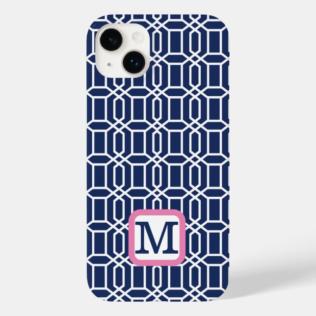 Coques Case-Mate iPhone Monogramme d'octogone blanc de Preppy Navy (Verso)