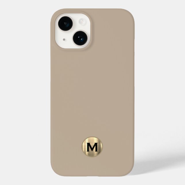 Coques Case-Mate iPhone Monogramme d'or brossé beige simple (Verso)