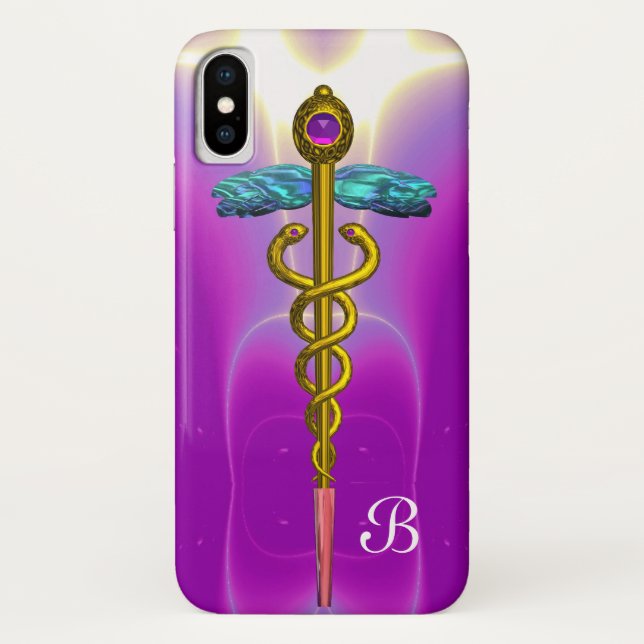 Coques Case-Mate iPhone MONOGRAMME D'OR CADUCE, Fuchsia Rose (Dos)