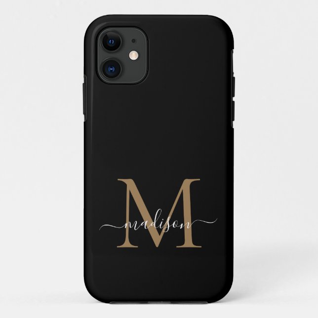 Coques Case-Mate iPhone Monogramme d'or noir moderne Feminine Script Name  (Dos)