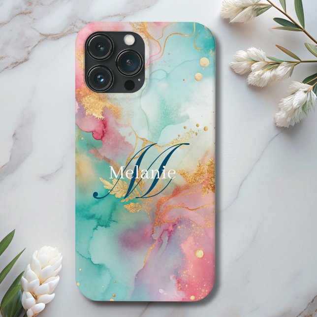 Coques Case-Mate iPhone monogramme d'or rose moderne (Créateur téléchargé)