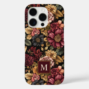 Coques iPhone 16 Pro Monogramme du modèle floral de Bourgogne