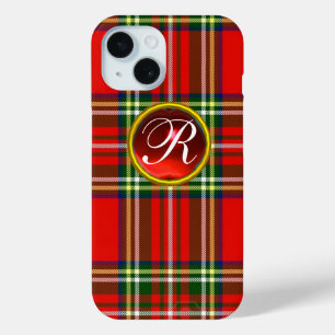 COQUE POUR iPhone 15 MONOGRAMME ÉCOSSAIS DU TARTAN ET DE LA ROUGE EN PI