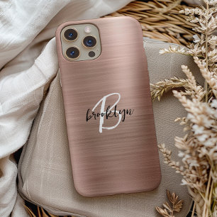 Coque Pour iPhone 15 Monogramme écriture métallisé or rose 
