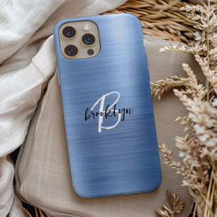 Coque Pour iPhone 15 Monogramme écriture noir et blanc Métal brossé ble