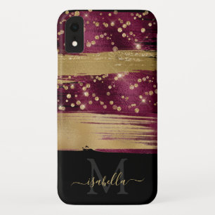 Case-Mate iPhone Case Monogramme écriture pailleté or Bourgogne