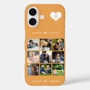 Coques iPhone 16 Monogramme élégant 9 collage photo orange