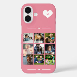 Coques iPhone 16 Monogramme élégant 9 collage photo rose