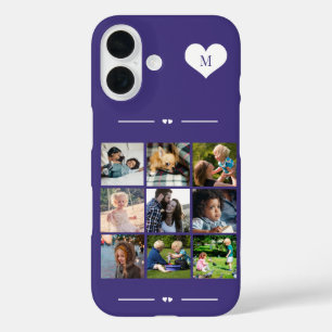 Coques iPhone 16 Monogramme élégant 9 collage photo violet