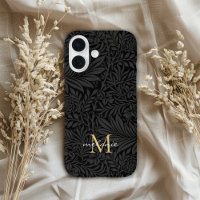 Monogramme élégant à motif floral noir et écriture