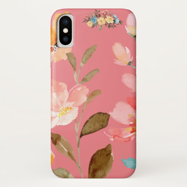 Coques Case-Mate iPhone Monogramme Elegant Aquarelle rose Pomme (Dos)