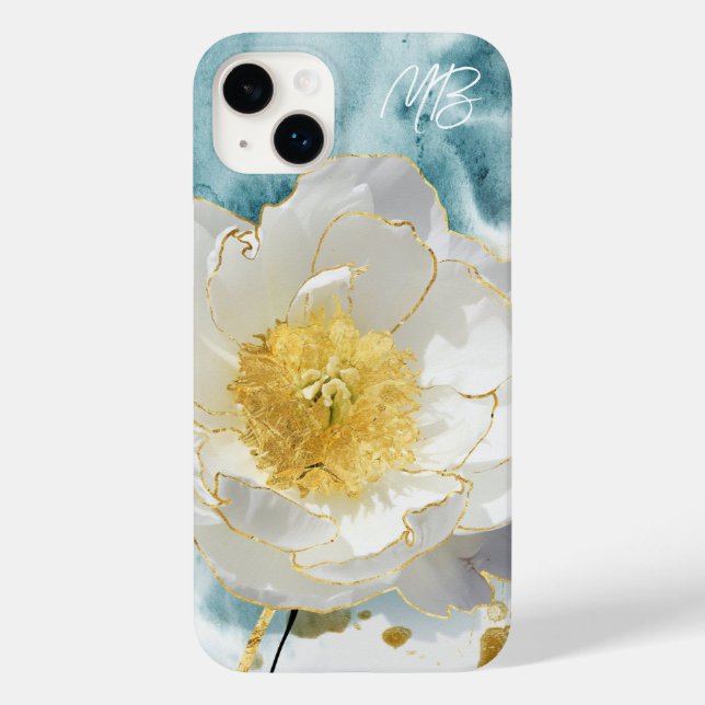 Coques Case-Mate iPhone Monogramme Elegant Fleur Blanche Simple Aquarelle (Verso)