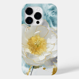 Coque Pour iPhone 14 Pro Monogramme Elegant Fleur Blanche Simple Aquarelle