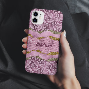 Case-Mate iPhone Case Monogramme élégant floral scintillant rose violet