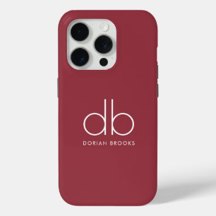 Coque iPhone 15 Pro Monogramme Élégant Minimal Classique Moderne Rouge