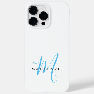 Coque Pour Pour iPhone 14 Pro Max Monogramme élégant moderne blanc ciel bleu script