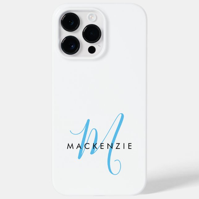 Coques Case-Mate iPhone Monogramme élégant moderne blanc ciel bleu script (Verso)