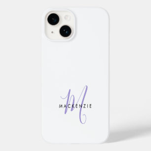 Coque Pour iPhone 14 Monogramme élégant moderne blanc lavande écriture