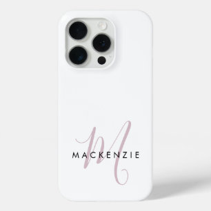 Coque iPhone 15 Pro Monogramme élégant moderne blanc rose blush écritu