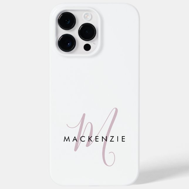 Coques Case-Mate iPhone Monogramme Élégant Moderne Blanc Rose Pâle Script (Verso)