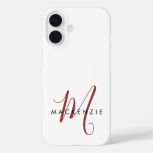 Coques iPhone 16 Monogramme élégant moderne blanc rouge script