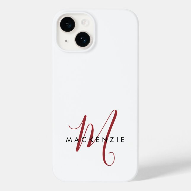 Coques Case-Mate iPhone Monogramme élégant moderne blanc rouge script (Verso)