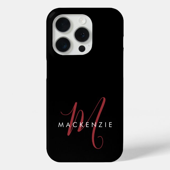 Coques Case-Mate iPhone Monogramme élégant moderne noir rouge script (Verso)