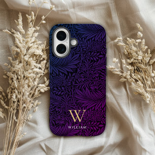Coques iPhone 16 Monogramme élégant motif botanique boho violet