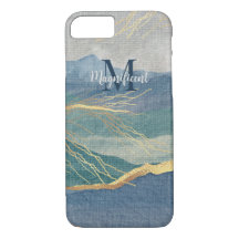 Monogramme Elegant or & teintes de bleu paysage Ar