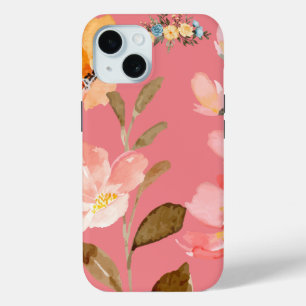 Coque Pour iPhone 15 Monogramme Élégant Rose Aquarelle