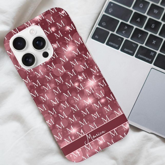 Coques Case-Mate iPhone Monogramme Élégant Rose Pâle Étincelle (Créateur téléchargé)