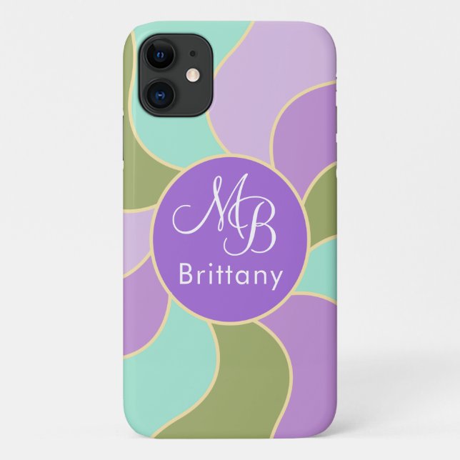 Coques Case-Mate iPhone Monogramme Élégante Purplish Rétro Vagues Solaires (Dos)